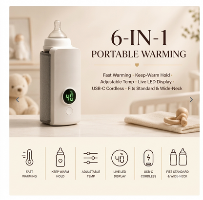 TrueU™ Portable Baby Bottle Warmer | Rechargeable & Temperature Controlled | 100% BPA Free